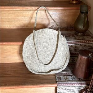 Cream Woven Tote with Leather Handles